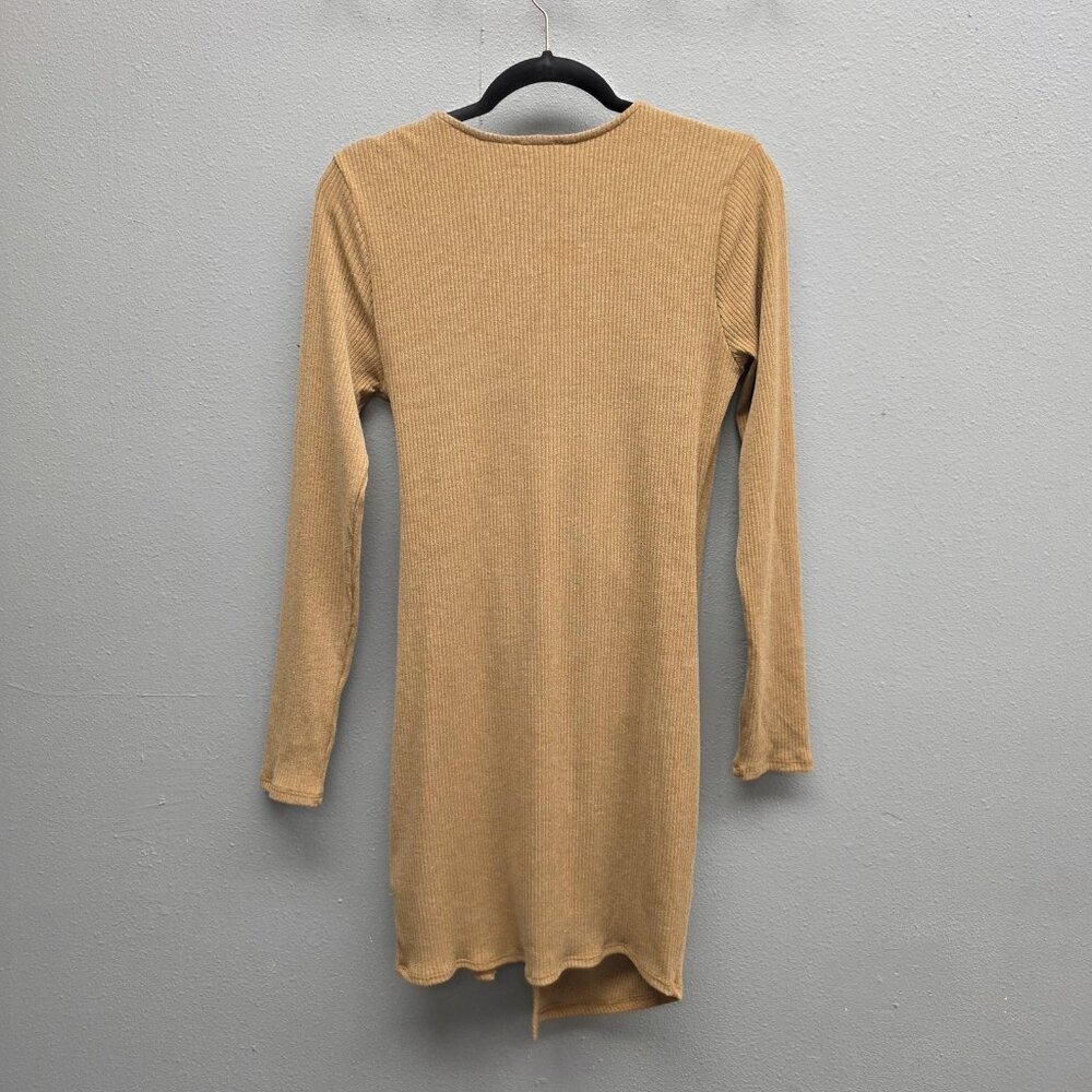 Vici Tyche Dress Womens Large Camel Tie Front Ribbed Knit Long Sleeve Made USA - Picture 5 of 9